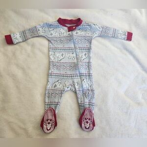 Burt's Bees Cream and Red Polar Bear Footed One-Piece Pajamas